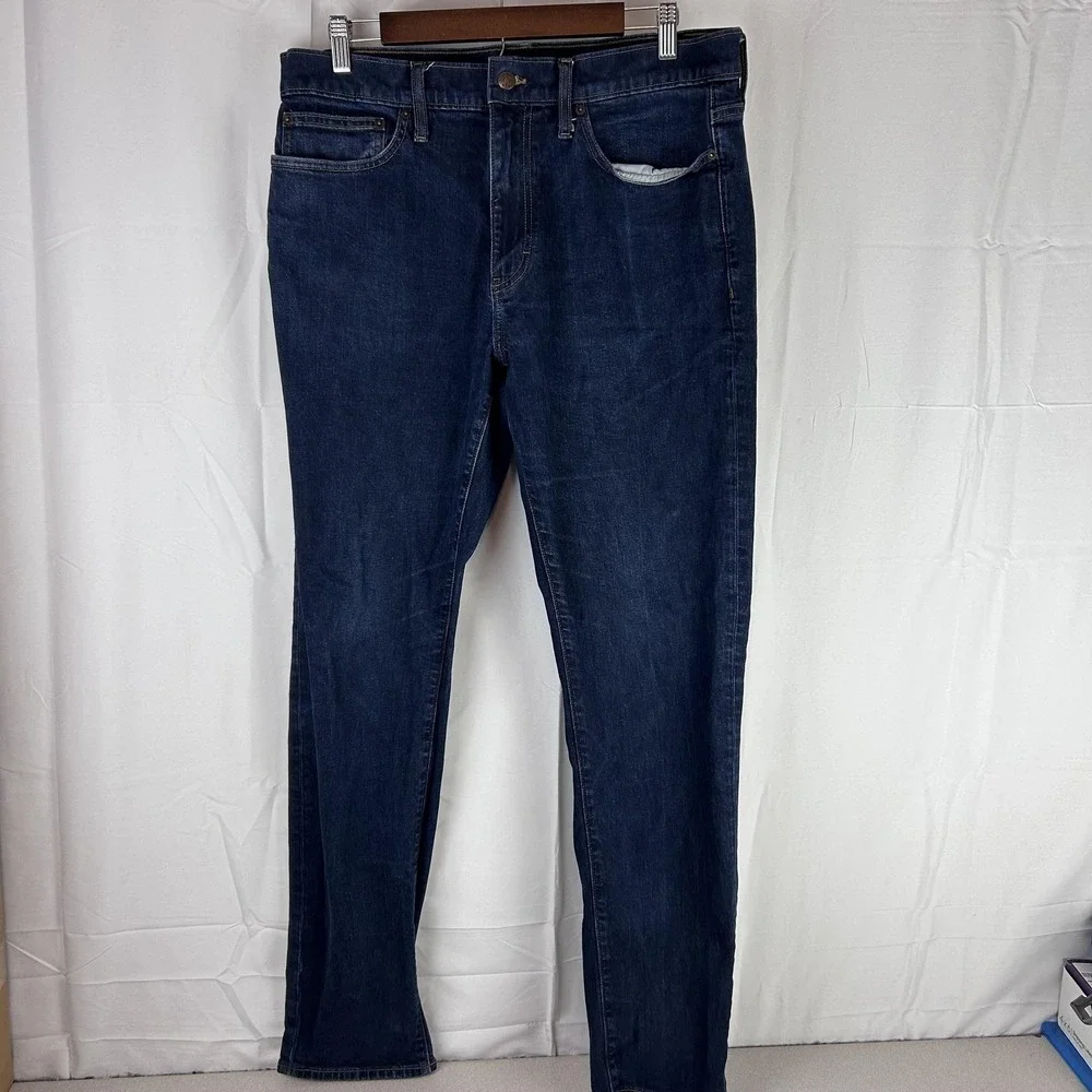 J.Crew Jeans Mens 35x34 Blue Dark Wash‎ Athletic Slim Flex Stretch Reimagined